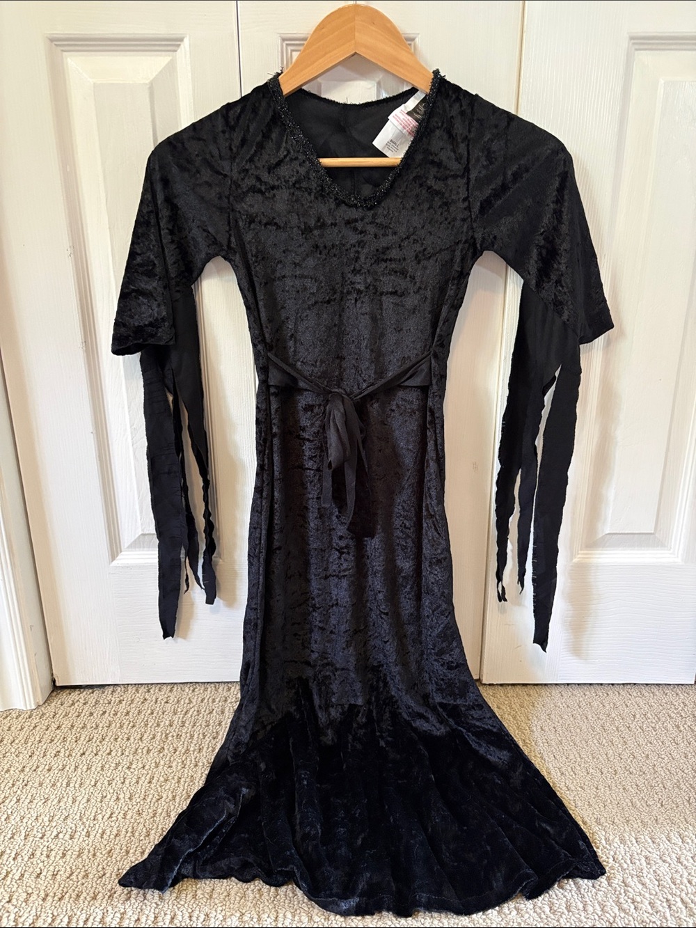 The Addams Family Morticia Black Crushed Velvet Gothic Maxi Dress